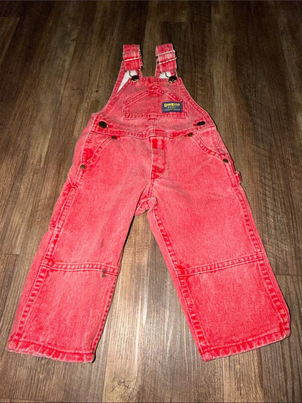 OshKosh B'Gosh Vestbak Genuine Article Red Denim Overalls Bibs Size 2t